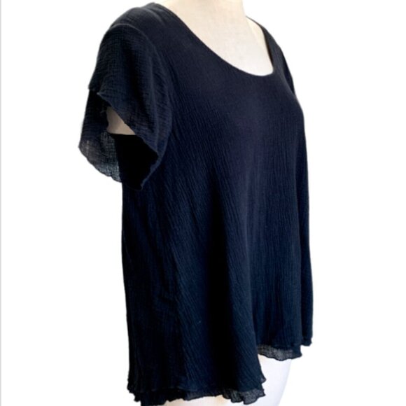 Soft Surroundings M Black Jacinda BOHO Layer Gauze Top Split Flutter Sleeve 34E - Picture 4 of 9